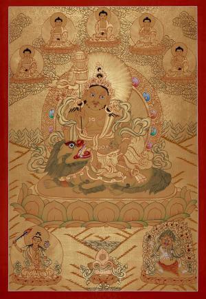 Full Gold Namtose Thangka Painting | Guardian Dharmapala | Deity of Wealth